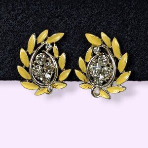V. Lisner Yellow Enamel Rhinestone Earrings